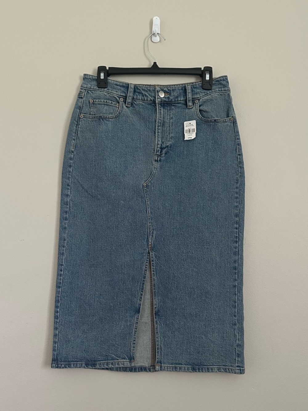 L.L.Bean Signature Denim Midi Skirt Size 8 Blue Front Slit 90s Minimalist Boho